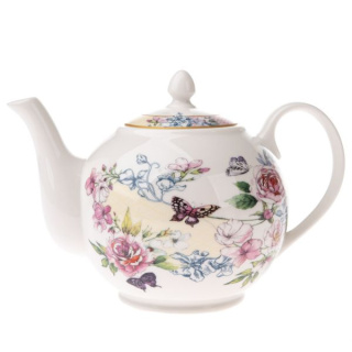 Porcelanowy dzbanek imbryk w kwiaty MOTYL różowy - 1000ml