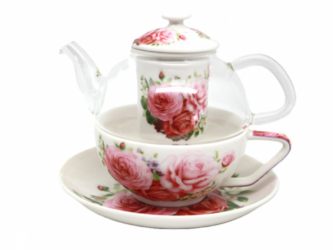 Zestaw Imbryk z fliżanką tea for one porcelana Queen Isabell RÓŻE 300ml