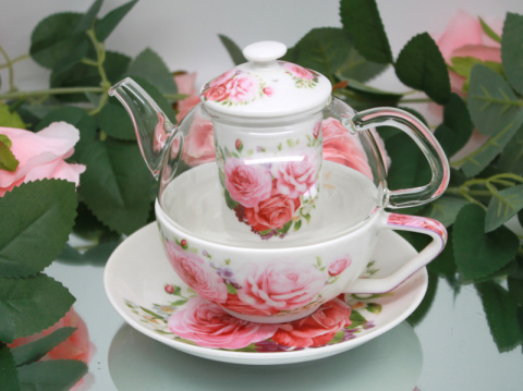 Zestaw Imbryk z fliżanką tea for one porcelana Queen Isabell RÓŻE 300ml