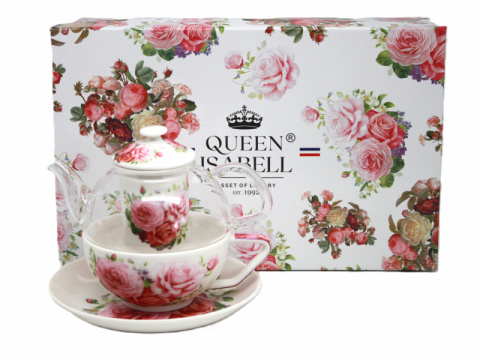 Zestaw Imbryk z fliżanką tea for one porcelana Queen Isabell RÓŻE 300ml