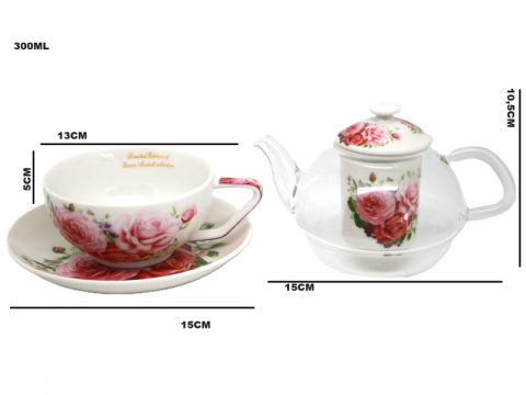 Zestaw Imbryk z fliżanką tea for one porcelana Queen Isabell RÓŻE 300ml