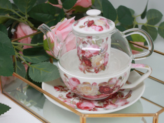 Imbryk z fliżanką tea for one porcelanowy Queen Isabell RÓŻE - zestaw 300ml