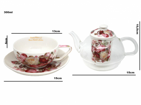 Imbryk, dzbanek z fliżanką porcelanowy Queen Isabell RÓŻE - zestaw 300ml