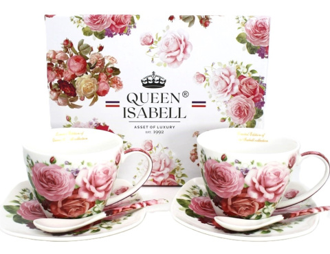 Komplet dwóch filiżanek Queen Isabell z łyżeczkami RÓŻE - 250ml