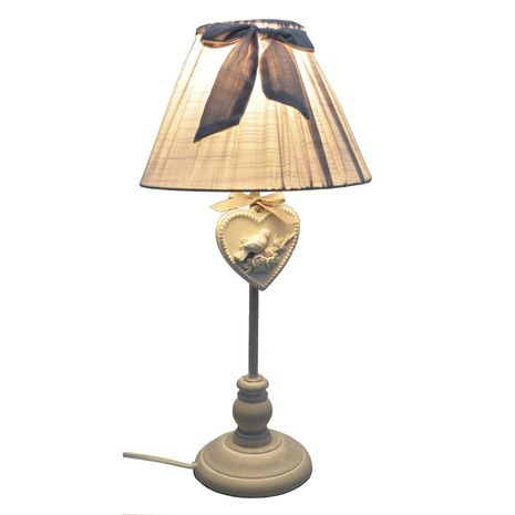 Lampa, lampka nocna z abażurem biało-szara z sercem - 44CM