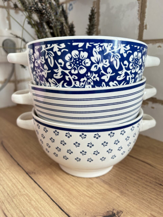 Miseczka bulionówka z uchwytami ceramiczna drobne kwiatki - 750ml