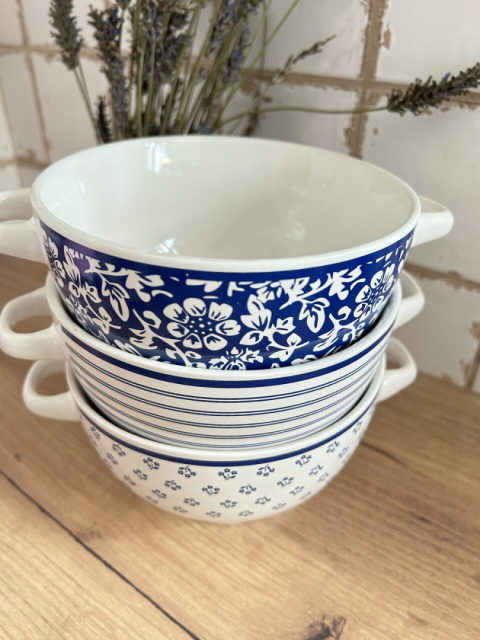 Miseczka bulionówka z uchwytami ceramiczna drobne kwiatki - 750ml