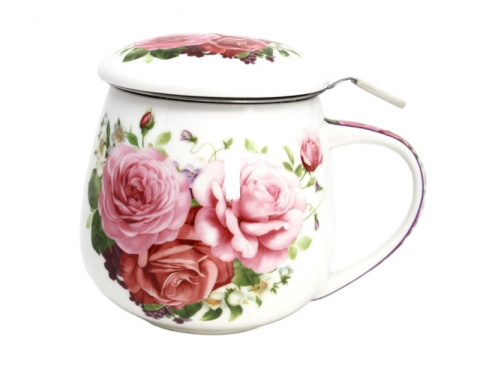 Porcelanowy kubek Queen Isabell z zaparzaczem RÓŻE - 450ml