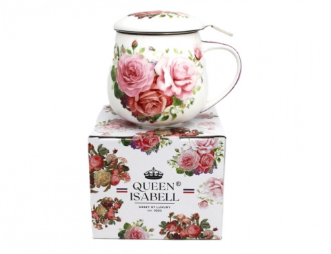 Porcelanowy kubek Queen Isabell z zaparzaczem RÓŻE - 450ml