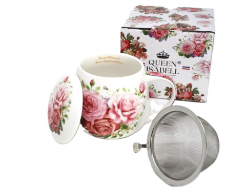 Porcelanowy kubek Queen Isabell z zaparzaczem RÓŻE - 450ml