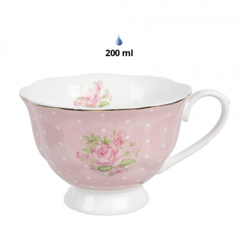 Porcelanowa Filiżanka ze spodkiem 200 ml różowo-biała Róże - Clayre & Eef