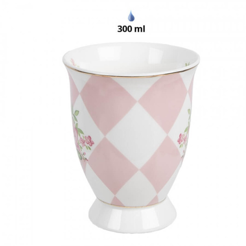 Porcelanowy kubek do herbaty różowo-biały Róże 300ml - Clayre & Eef