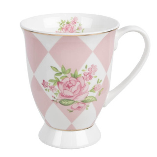 Porcelanowy kubek do herbaty różowo-biały Róże 300ml - Clayre & Eef