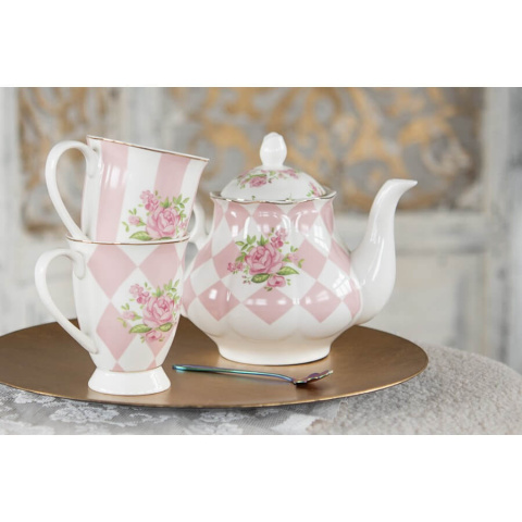 Porcelanowy kubek do herbaty różowo-biały Róże 300ml - Clayre & Eef